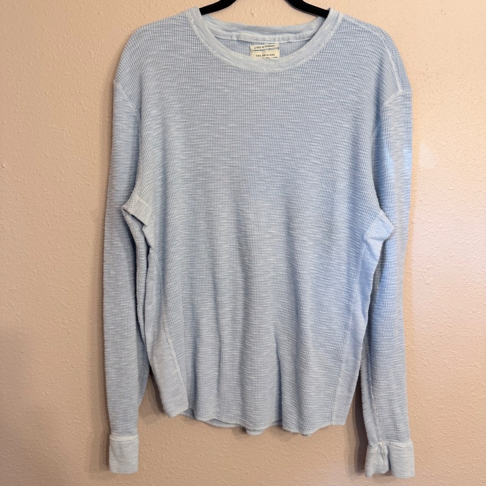 Lucky Brand Mens XL Lived In Thermal Waffle Knit Long Sleeve Shirt Light Blue